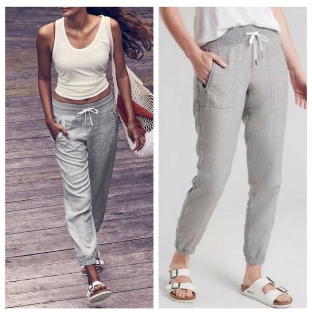 Athleta Cabo Linen Jogger Pants In Osprey Gray 0